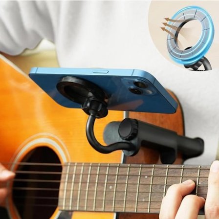 Magnetisk gitartelefonholder - Justerbar og roterbar arm - Egnet for noter og kursvideoer - Veldig egnet for spilling