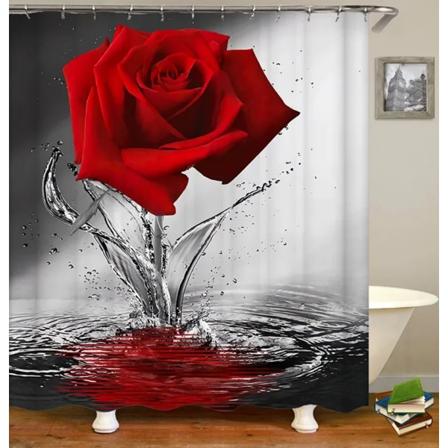 Röd Rose Fjäril Blommor Duschdraperi 3D Badrumsgardin Tyg Vattentät Polyester Tvättbar Set 1529SD 180x210cm-70x83in