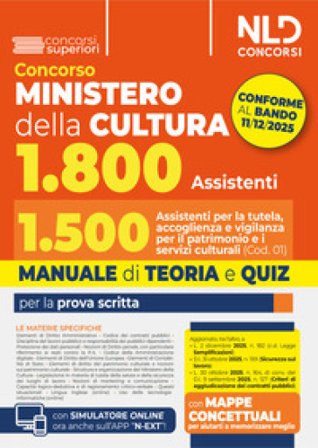 Concorso Ministero della Cultura 1800 posti. profilo 1.500 assistenti per la tutela, accoglienza e vigilanza per il patrimonio e i servizi culturali (