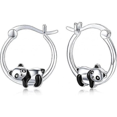 Hypoallergena Panda Ringar Damörhängen 925 Sterling Silver Djur Huggie Hoop Örhängen Känsliga Öron Smycken Gåvor