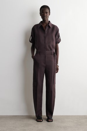 COS Damen Leinenhose Mit Barrel-Bein Und Gürtel - Rot