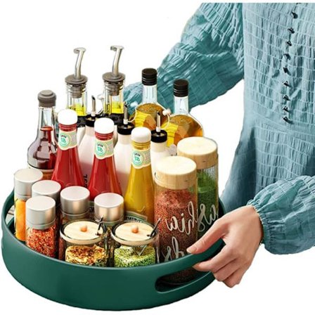 Roterende krydderhylle i metall for skap, benk, skap, bord, kjøkken eller pantry (stål, 31 cm, grønn) KLB