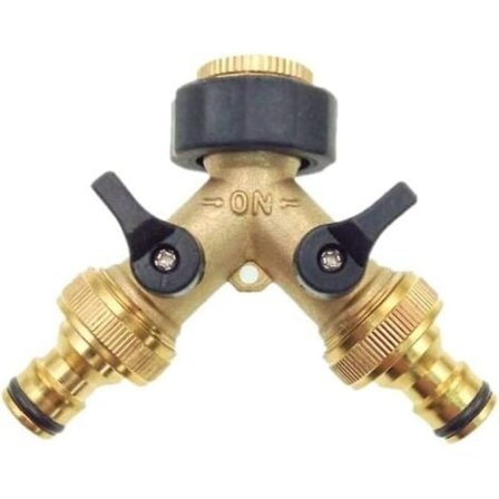 2-vägs Y-koppling för 3/4" matningsslang med separat på/av-ventil för hem, kök, trädgård, utomhus/NC/