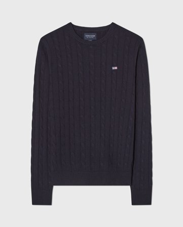 Lexington Brayden bomullsgenser med kabelstrikk, mørkeblå melange