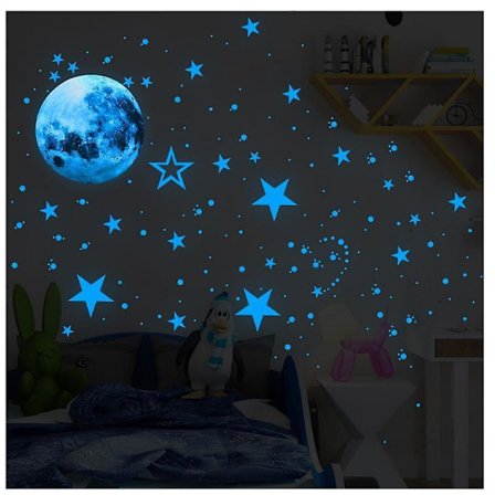 Pimeässä hohtavat tarrat 435 kpl valaisevat pisteet tähdet kuu seinätarrat