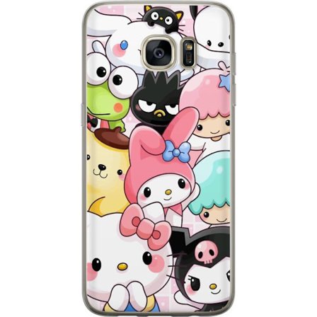 Kompatibelt Mobildeksel til Samsung Galaxy S7 edge Tett mønster av søte figurer med store øyne i ulike farger og uttrykk med LABUBU-tekst