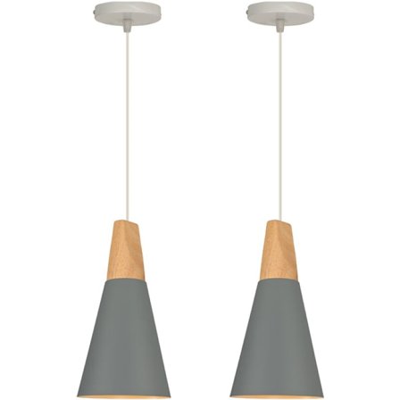 Moderne enkel loftslampe i metal og træ - Justerbar DIY-pendellampe i grå - 2 stk.