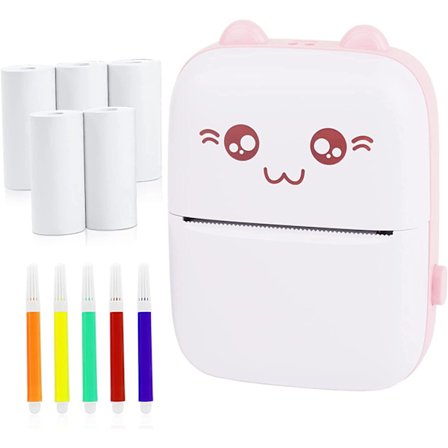 Bärbar termisk skrivare (med 5 rullar papper + 5 färgade pennor)