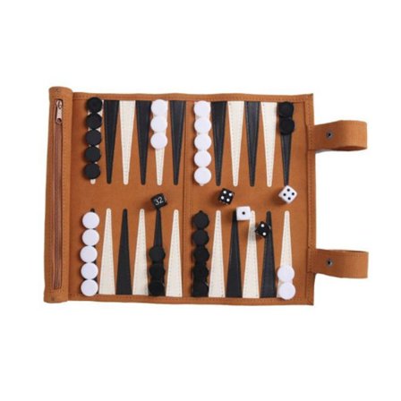 Roll-up Portabel Backgammonspelset i mocka - för vuxna och barn - Perfekt för husbilsresor, kryssningar, flygplan, camping, vandring, bilresor, etc.