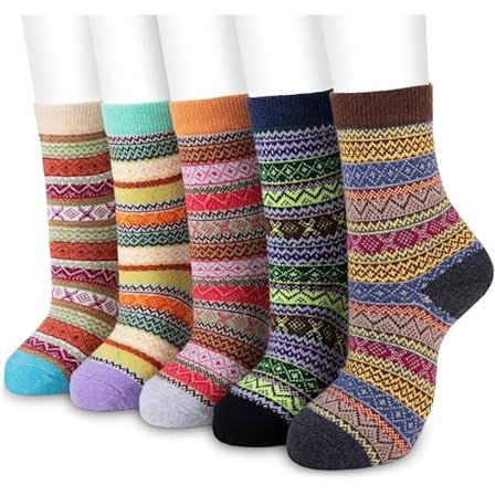 5 par termiske uldsokker til damer, varm strik, vintage stil, tykke bomuldssokker, flerfarvede