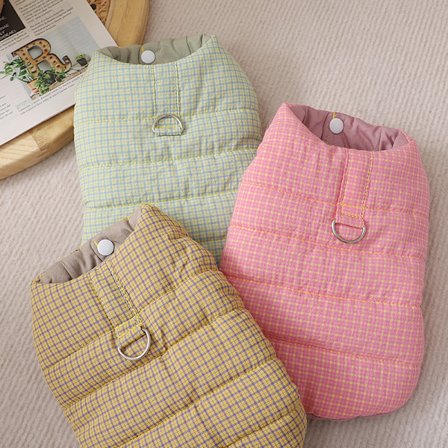 Pet Plaid Vatteret Vest - Lille & Mellem Hund/Kat Efterår Vinter Varmt Tøj