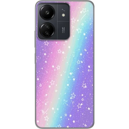 Kompatibel Mobilcover til Xiaomi Redmi 13C Rainbow-farvet pastelbaggrund med hvide stjerner og glitrende prikker i blød overgang