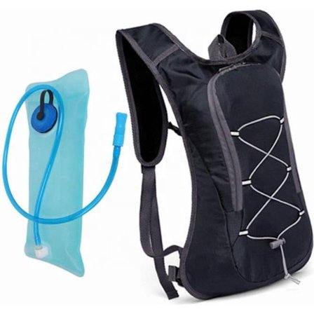 Hydreringspakke med drikkesystem, inklusive 2 liters vandpose, vandrerygsæk, vintersportsrygsæk, løb, gåture, sort, cykling