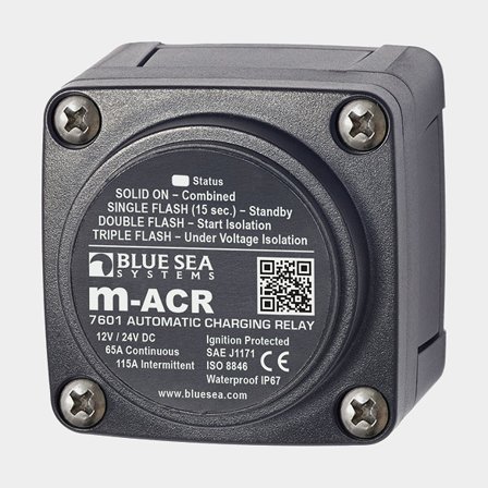 Relais de séparation Blue Sea Systems m-Series Automatic Charging Relay, 12 - 24 V, 65 A, avec connexion pour 2 batteries