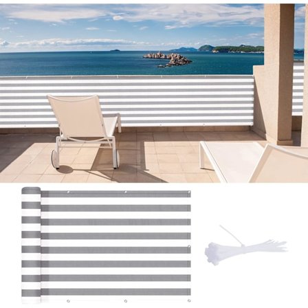 Balkongskydd Skydda Sekretess Sichtschutz (HDPE) 0,9 x 6 m för Utomhusträdgård med Balkong, Grå-Vit