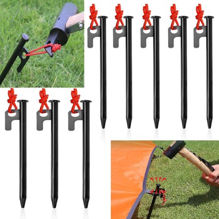 Heavy Duty Teltpløkker, Sæt med 8 Teltpløkker, Smedet Stål Teltpløkker, 20cm C