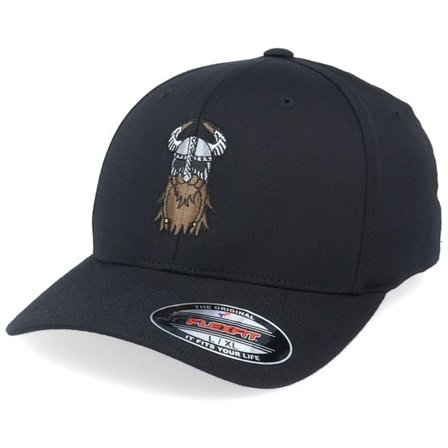 Vikings - Svart flexfit Keps - Horned Helmet Warrior Black Flexfit @ Hatstore