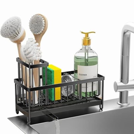 Ruostumattomasta teräksestä valmistettu astiankuivausteline, valutusallas / järjestäjä, tiskialtaan järjestäjä, keittiötarvikkeiden säilytys keittiöön