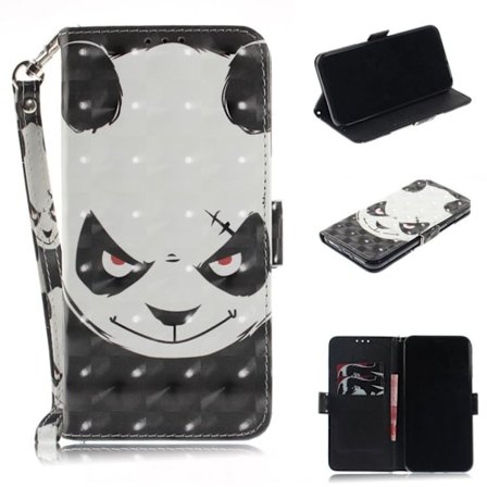 iPhone 9 Plus Kimalteleva Kuviollinen Synteetti Nahkainen Lompakko Suojakotelo - Suutunut Panda