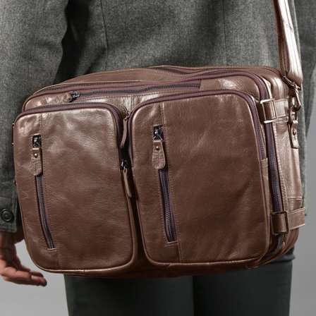 Sac en cuir marron foncé multifonction Aztec pour hommes - Sacs en cuir