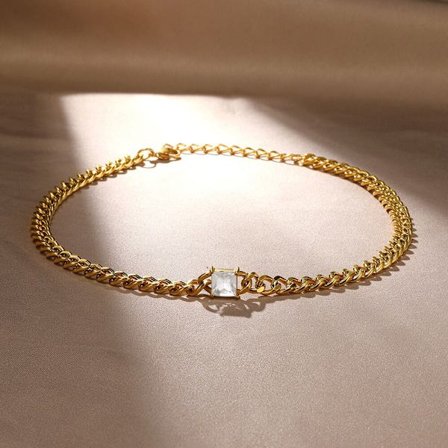 Snygga små fyrkantiga Rosa Stone Choker Halsband Fo