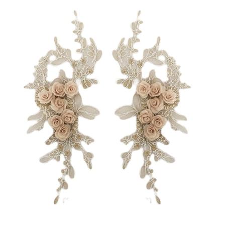 2stk stof 3D farverig blomsterblondesyning Applikationskrave DIY Craft halsudskæring