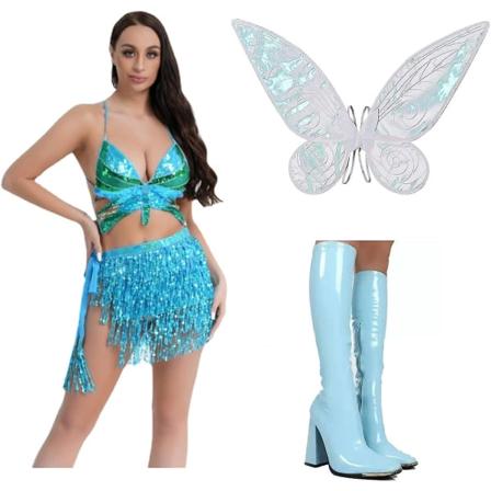 2023 Butterfly Hapsumekko Muotisaappaat Butterfly Wings Halloween-asu Ystävät Jouluroolileikki Lavatanssijan mekko suit-08