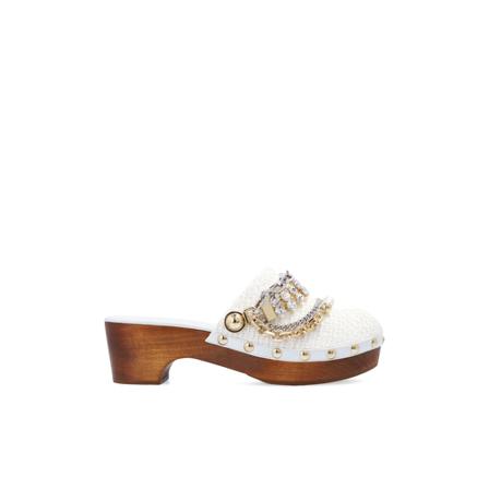 Dolce & Gabbana, Raffia Clogs With Bejeweled Chain Wit, Dames, Maat:37 EU,rubber