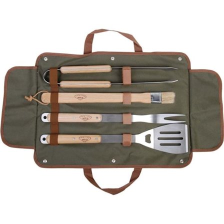 Set med 4 grillredskap i rostfritt stål och ask med påse - metall - borste - överlägsen kvalitet