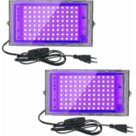 2 kpl 100W UV LED-ulkovalaisinta Mustavalo IP65 Vedenkestävä, Ultravioletti LED-lamppu, Tehostevalaistus Akvaarioon, Juhliin, Neonmaalaus, Fluoresoiva