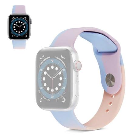 Apple Watch 42mm - 44mm tricolor splejsning silikone urrem - Lyseblå / Lyserød / Størrelse: L Multicolor