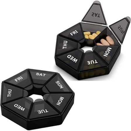 Rese Pillerask, 7 Dagar 2 Gånger Om Dagen, 2 st Portabla Pillerask Organiserare, Veckovis Piller Liten Medicinförvaringslåda, (2*Svart)