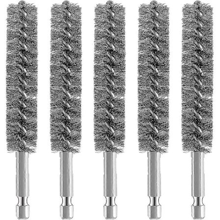 5 st Rostfritt Stål Borstborste Stålborste för Borrmaskin Rengöring Stålborste Rostfri Borste med Sexkantsskaft, Silver