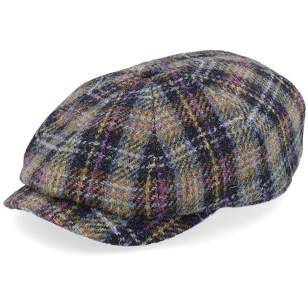 Stetson - Hatteras Check Harris Tweed Navy/Yellow/Purple Flat Cap Flatcap Multi Cap - @ Hatstore