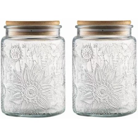 Vintage Glasburk med Lock, Lufttät Behållare 2 Solrosor