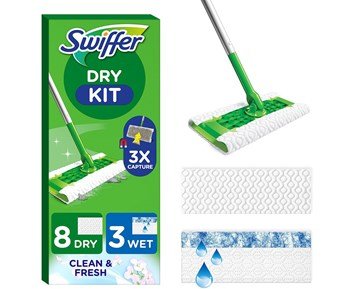 Swiffer-Dry Kit - Handle + Refillers 8 pcs + 3 Wet pcs-Swiffer Starter Kit med mopp og rengjøringskluter-Home & Household Consumables-