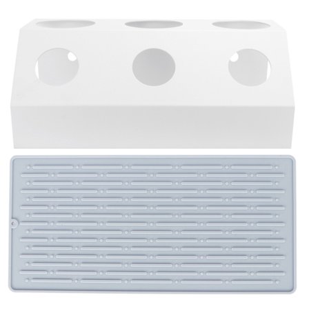 Soda flaske avløp bordplate 3 hull flasker drenering rack med pute for kjøkken spisestue hvit