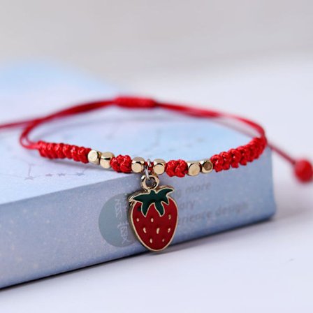 Strawberry Cherry hänge rött rep flätat armband nyår Ch