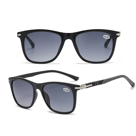 Bifokale solbriller, UV-beskyttelse, firkantet design, svart, styrke +1.5 Svart +1.5