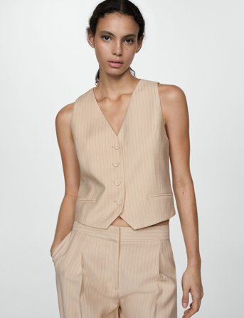 Mango Striped Suit Waistcoat - Cream - XS