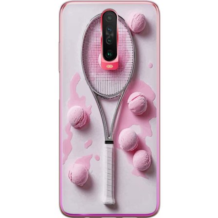 Kompatibel Mobilcover til Xiaomi Xiaomi Redmi K30 Rosa glaskugler og tennisketsjer i et kreativt stillbillede med legende popfølelse og moderne desig