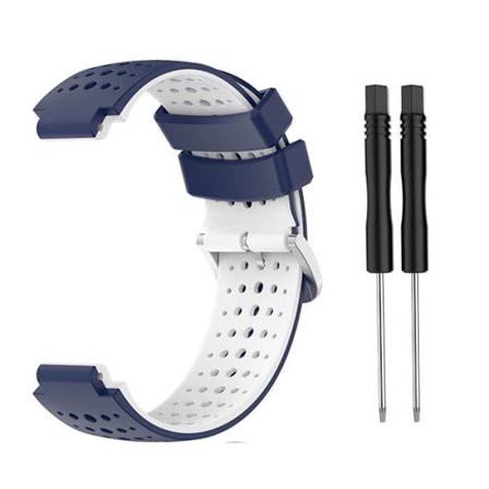 (tummansininen + valkoinen) Silikoninen watch ranneke terässoljella, ruuvimeisselillä Garmin Forerunner 220 230 235 620 630 735