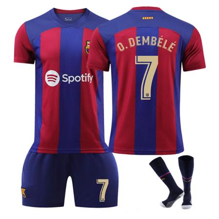 23-24 ny Barcelona nr 9 Lewandowski nr 10 Messi tröjdräkt NO.7 O.DEMBELE XL