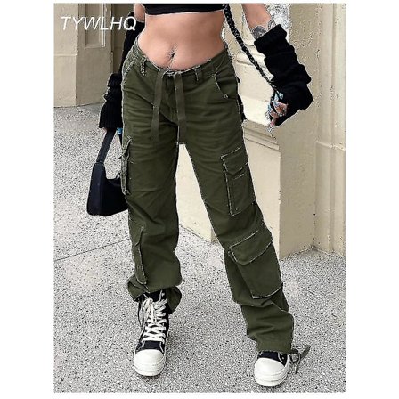 Vintage Cargo Bukser Baggy Jeans Dame Mote 90-tallet Streetwear Lommer Vide Ben Høy Midje Rett Y2k Denim Bukser Overalls-lian