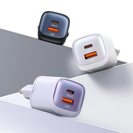 USAMS Väggladdare CC254 30W GaN USB-C/USB-A HC-serien CC254TC03 – Lila