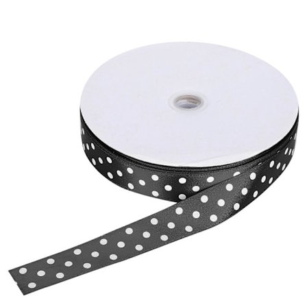 Satiininauha, pilkullinen, painetut hiusrusetit, lahjapaketointi, solmiminen, DIY-askartelutyökalu, 100 jaardia, 2,5 cm, musta