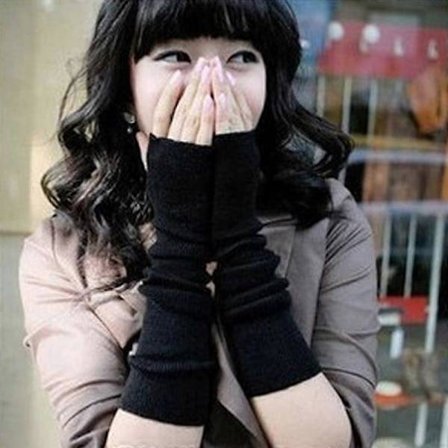 Dame Stretch Myk Strikket Håndledds Varmer Langermet Fingerløse Hansker Stripete (Svart)