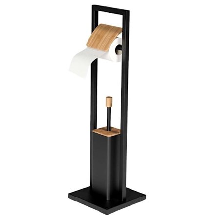 Selvstående toiletrulleholder med indbygget børste sort