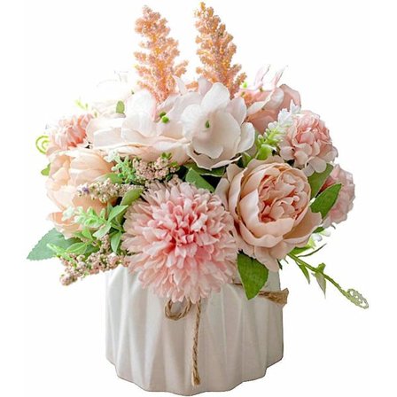 Kunstige Blomster Falske Pion Silke Hortensia Blomst med Vase Blomster Dekoration Arrangementer til Bryllup Dekoration Bord Midtpunkter (Pink Keramisk