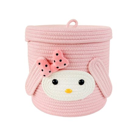 Puuvillaköydestä kudottu säilytyskori kannella, pieni pyykkikori lastenhuoneeseen